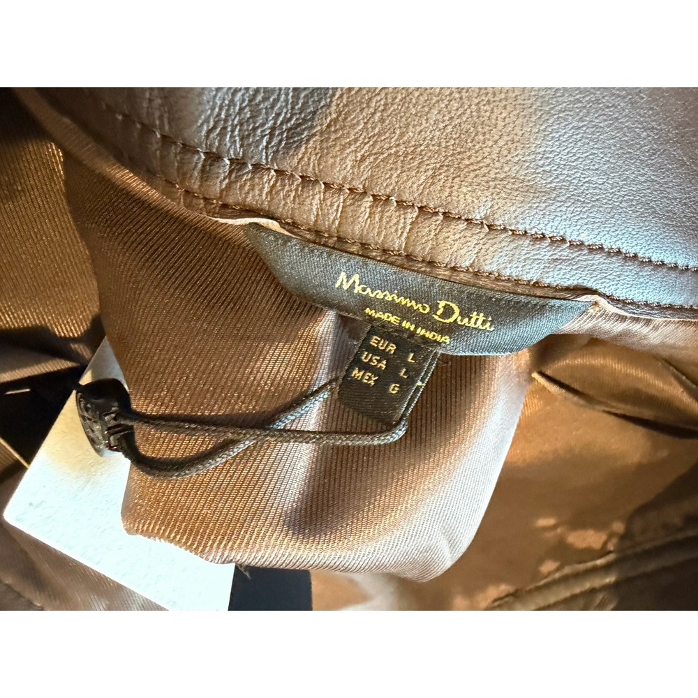 Massimo Dutti Mini A Line Skirt Genuine Leather Brown Front Zip Large NWT $200 - Picture 15 of 16